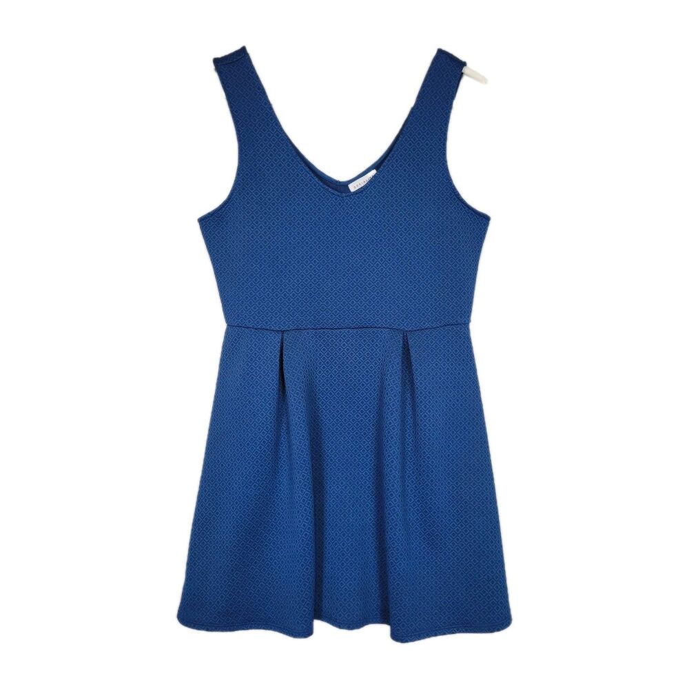 Socialite Mini Skater Dress Blue Quilted Fit & Flare Sleeveless Pleated Size XL